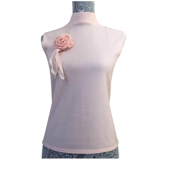 Escada Tops - NWT Escada Pink Sleevless Turtleneck w/Flower Pin